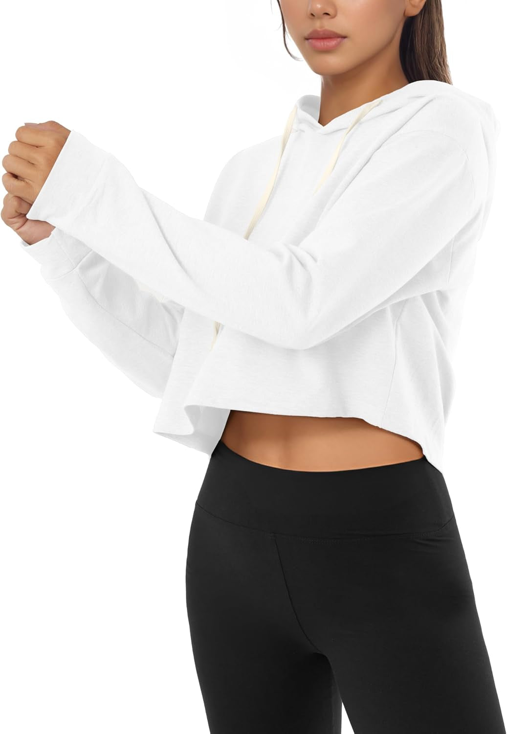 Women'S Comfortable Casual Long Sleeve Crop-Top Pullover Sweatshirt Hoodie