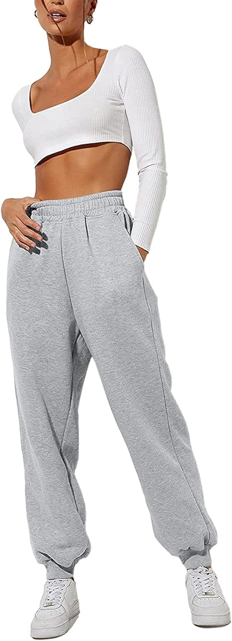 Women'S High Waisted Sweatpants Workout Active Jogger Pants Drawstring Cinch Bottom Casual Athletic Lounge Trousers