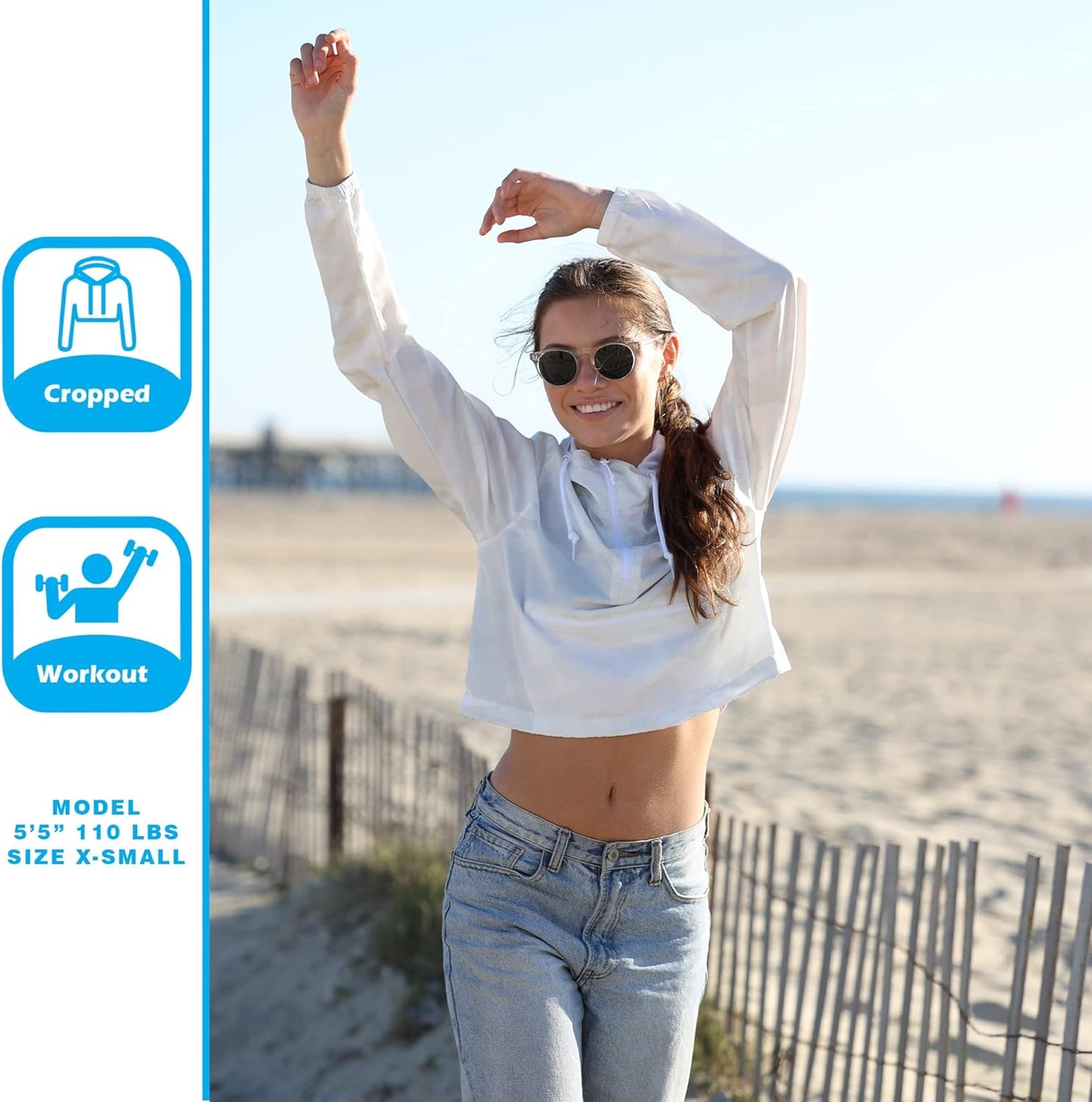 Women'S Long Sleeve Crop Top Half Zip up Cropped Jacket with Hood for Women