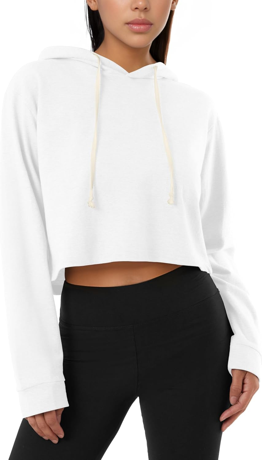 Women'S Comfortable Casual Long Sleeve Crop-Top Pullover Sweatshirt Hoodie